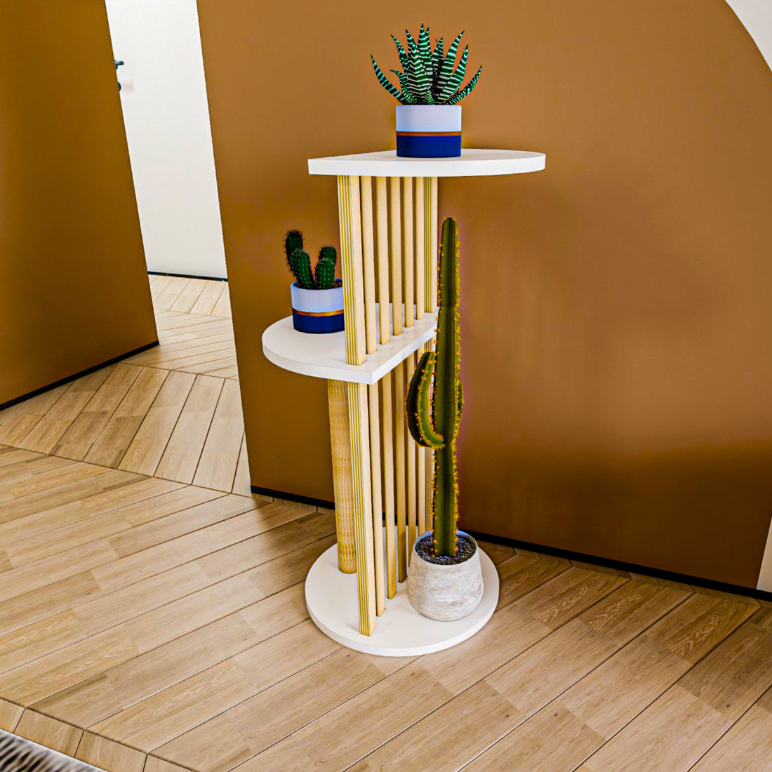 Bohemian Tiered Plant Stand | 75cm Height, Playful Shelf Design, MDF & Beech Wood Slats