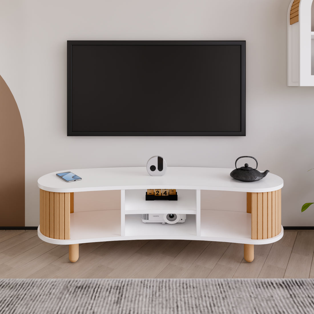 Tokyo Modern Boho TV Stand | 120x44cm Premium MDF & Beech Wood Media Console